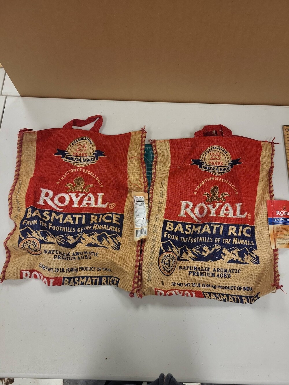 Royal Basmati Rice Bag Upcycled Tote Bag Set 2 Jute Burlap Grocery Shopper